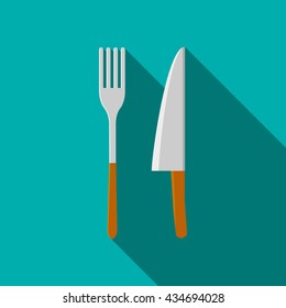 Knife and fork icon in flat style
