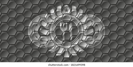knife and fork icon inside grey style pattern realistic emblem. Trendy fashionable background. Intense illustration. 