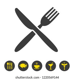 Knife and fork icon on white background. Vector illustration