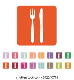 The knife and fork icon. symbol. Flat Vector illustration. Button Set