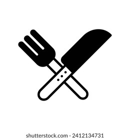 Messer- und Gabelsymbol mit weißem Hintergrund, Vektorgrafik