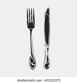 Knife and fork isolated on white background. Abstract Knife And Fork Vector Illustration.