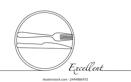 The knife and fork lie parallel on the plate. A gesture indicating that the food was excellent. A positive gesture as a compliment to the cook. Vector.