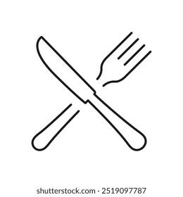 Knife And Fork Line Icon. Dining And Healthy Eating Outline Symbol. Mealtime, Healthy Food And Nutrition Concept. Isolated Vector Illustration