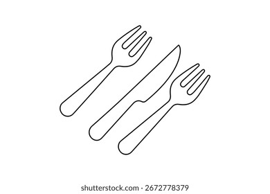 Knife and fork minimalist style continuous one line drawing isolated vector illustration