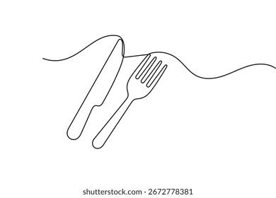 Knife and fork minimalist style continuous one line drawing isolated vector illustration