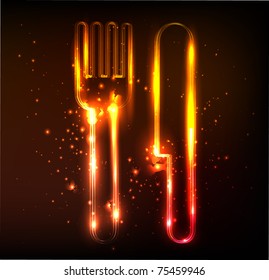 knife and fork neon sign
