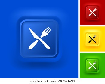 Knife and Fork on Blue Bevel Square Button