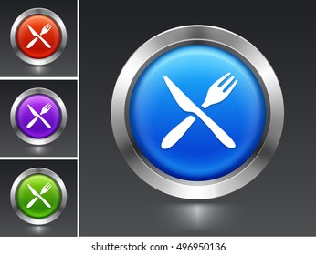 Knife and Fork on Blue Round Button