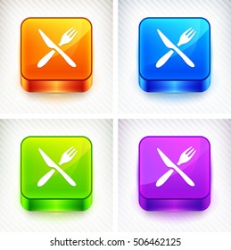 Knife and Fork on Color Square Buttons