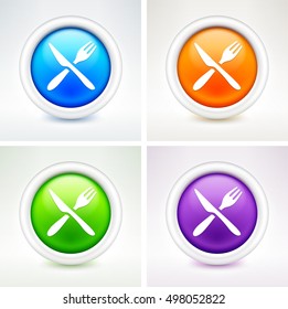 Knife and Fork on Colorful Round Buttons