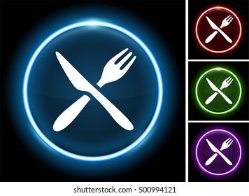 Knife and Fork on Glow Round Button