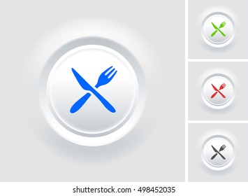 Knife and Fork on White Bevel Round Button