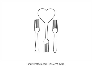 Knife and fork one line drawing of minimalist vector icon with black and white background 