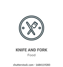 Knife and fork outline vector icon. Thin line black knife and fork icon, flat vector simple element illustration from editable food concept isolated stroke on white background