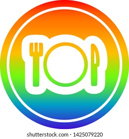 knife fork and plate circular icon with rainbow gradient finish