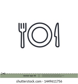 knife, fork, plate icon meal symbol design element