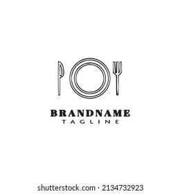 knife fork and plate logo icon design template black modern isolated vector illustration