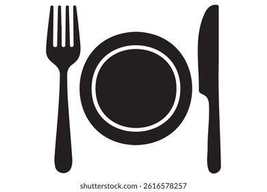 Knife, fork and plate silhouette icon vector illustration
