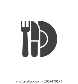 Knife fork and plate vector icon. filled flat sign for mobile concept and web design. Restaurant cutlery simple solid icon. Food symbol, logo illustration. Pixel perfect vector graphics