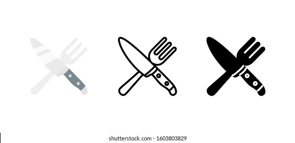 Knife and Fork Restaurant icon. Service flat, silhouette, line vector illustration on white background