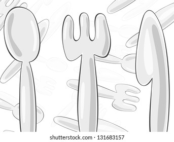 knife, fork and spoon