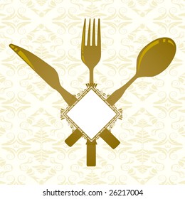Knife, fork, spoon and banner