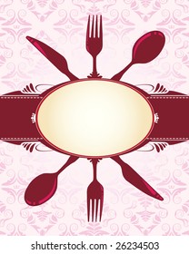Knife, fork, spoon and banner with place for text