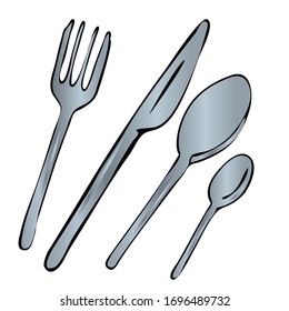 Cuchillas, tenedor, ilustraciones vectoriales dibujadas a mano de cuchara, aisladas en fondo blanco. Elementos para el diseño.