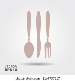Knife, fork and spoon icon in flat design. Vector illustration.