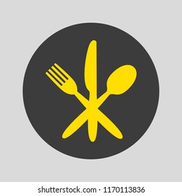Knife, fork and spoon icon on gray background. Vector illustration