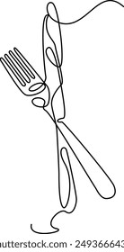 Knife and fork, spoon icon. One line continuous drawing. Hand drawn. Editable stroke. Perfect for Cooking, kitchen and table banner, logo, outline print, graphic design, banner, card, brochure, poster