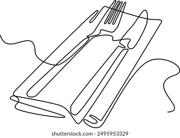 Knife and fork, spoon icon. One line continuous drawing. Hand drawn. Editable stroke. Perfect for Cooking, kitchen and table banner, logo, outline print, graphic design, banner, card, brochure, poster