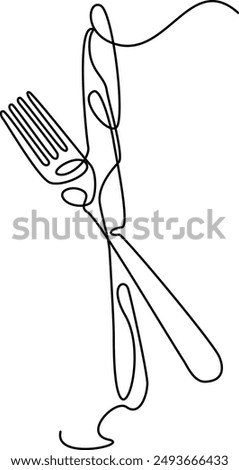 Knife and fork, spoon icon. One line continuous drawing. Hand drawn. Editable stroke. Perfect for Cooking, kitchen and table banner, logo, outline print, graphic design, banner, card, brochure, poster