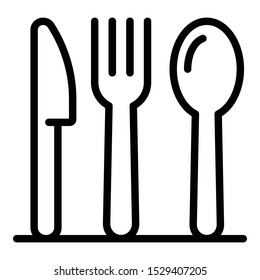 Knife fork spoon icon. Outline knife fork spoon vector icon for web design isolated on white background