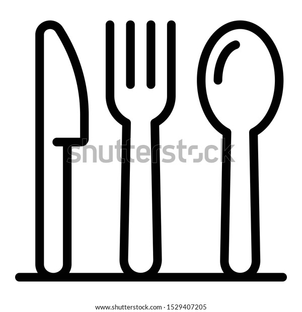 白い背景にフォークスプーンとナイフの線のアイコン 輪郭のベクター画像記号 線形の絵文字 レストランのシンボル ロゴイラスト 編集可能なストローク のベクター画像素材 ロイヤリティフリー Shutterstock