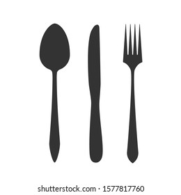 Knife, fork and spoon isolated on white background. Vector illustration.