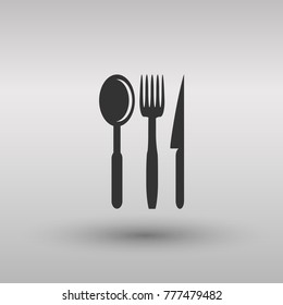 knife, fork and spoon isolated on background. Modern flat pictogram, business, marketing, internet concept. Logo illustration