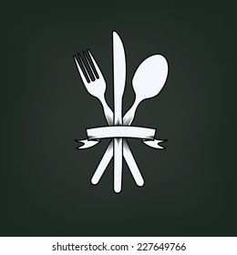 knife, fork and spoon  with label