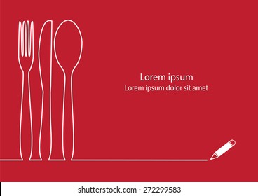 Knife, fork and spoon line design vector.