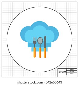 Knife, Fork and Spoon on Chef Hat Icon
