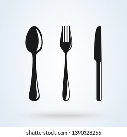 knife, fork and spoon on white background. Vector illustration