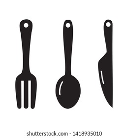 knife, fork and spoon on white background. Vector illustration