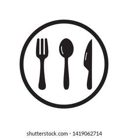 knife, fork and spoon on white background. Vector symbol