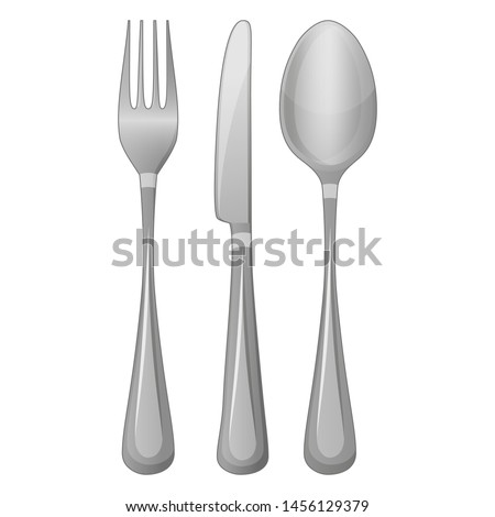 Knife, fork, spoon on white bacground. Object for packaging, advertisements, menu. Isolated on white. Vector illustration. Cartoon.