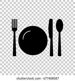Knife, fork, spoon and plate. Cutlery. Table setting. Vector icon  illustration