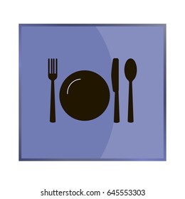 Knife, fork, spoon, plate. Table setting. Vector icon