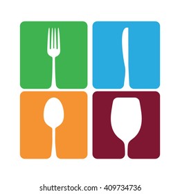 Knife, fork, spoon and wine glass, vector illustration