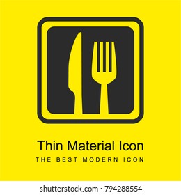 Knife and fork in a square for interface symbol for restaurants bright yellow material minimal icon or logo design