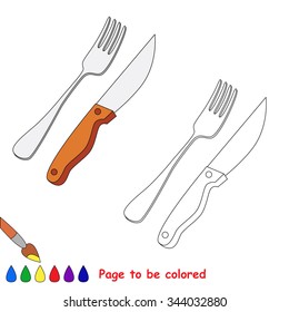 Knife and fork vector cartoon to be colored. 